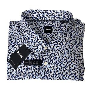 Hugo Boss Mens Sz 4XL Performance Stretch Long Sleeve Shirt Geometric‎ Roan Kent